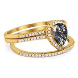 Pear Teardrop Natural Stone Three Piece Ring
