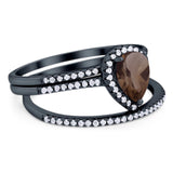 Pear Teardrop Natural Stone Three Piece Ring