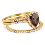 Pear Teardrop Natural Stone Three Piece Ring