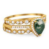 Three Piece Pear Teardrop Natural Stone Ring