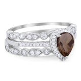 Three Piece Pear Teardrop Natural Stone Ring