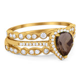 Three Piece Pear Teardrop Natural Stone Ring