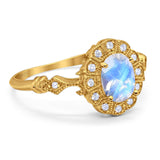 Art Deco Oval Natural Stone Wedding Ring