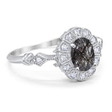 Art Deco Oval Natural Stone Wedding Ring