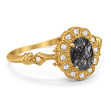 Art Deco Oval Natural Stone Wedding Ring