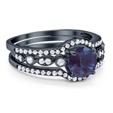 Three Piece Round Natural Stone Bridal Ring