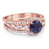 Three Piece Round Natural Stone Bridal Ring