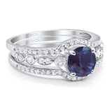 Three Piece Round Natural Stone Bridal Ring