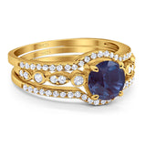 Three Piece Round Natural Stone Bridal Ring