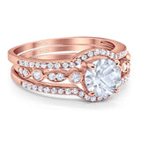 Three Piece Round Natural Stone Bridal Ring