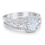 Three Piece Round Natural Stone Bridal Ring