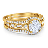 Three Piece Round Natural Stone Bridal Ring