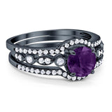 Three Piece Round Natural Stone Bridal Ring