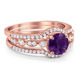 Three Piece Round Natural Stone Bridal Ring