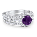 Three Piece Round Natural Stone Bridal Ring