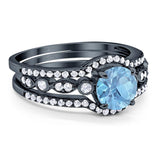 Three Piece Round Natural Stone Bridal Ring