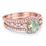 Three Piece Round Natural Stone Bridal Ring