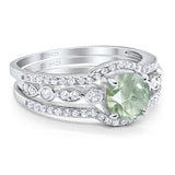 Three Piece Round Natural Stone Bridal Ring