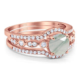 Three Piece Round Natural Stone Bridal Ring