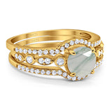 Three Piece Round Natural Stone Bridal Ring