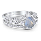 Three Piece Round Natural Stone Bridal Ring