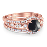 Three Piece Round Natural Stone Bridal Ring