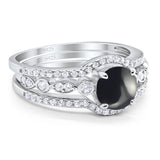 Three Piece Round Natural Stone Bridal Ring