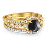 Three Piece Round Natural Stone Bridal Ring