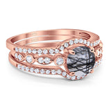 Three Piece Round Natural Stone Bridal Ring