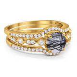 Three Piece Round Natural Stone Bridal Ring