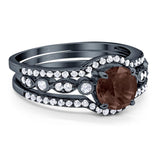 Three Piece Round Natural Stone Bridal Ring