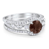 Three Piece Round Natural Stone Bridal Ring