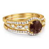 Three Piece Round Natural Stone Bridal Ring