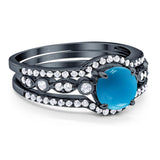 Three Piece Round Natural Stone Bridal Ring