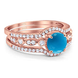 Three Piece Round Natural Stone Bridal Ring