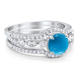 Three Piece Round Natural Stone Bridal Ring