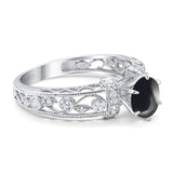 Art Deco Round Natural Stone Floral Ring