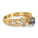 Art Deco Round Natural Stone Floral Ring