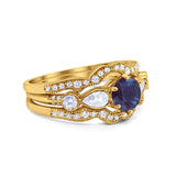 Three Piece Round Natural Stone Cocktail Ring