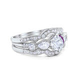 Three Piece Round Natural Stone Cocktail Ring
