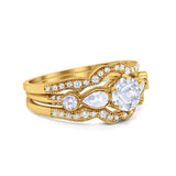 Three Piece Round Natural Stone Cocktail Ring