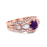Three Piece Round Natural Stone Cocktail Ring
