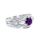Three Piece Round Natural Stone Cocktail Ring