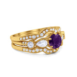 Three Piece Round Natural Stone Cocktail Ring