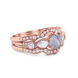 Three Piece Round Natural Stone Cocktail Ring