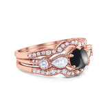 Three Piece Round Natural Stone Cocktail Ring