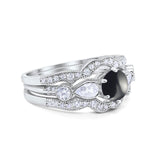 Three Piece Round Natural Stone Cocktail Ring