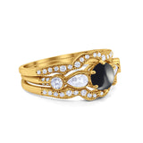 Three Piece Round Natural Stone Cocktail Ring