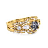 Three Piece Round Natural Stone Cocktail Ring
