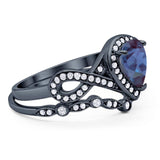 Two Piece Pear Natural Stone Bridal Ring